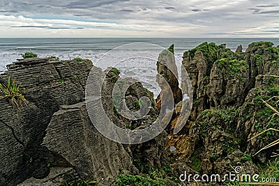 View over The Pancake Rocks at Punakaiki, Greymouth, West Coast, South Island, New Zealand Stock Photo