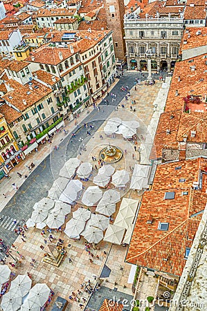 View over Piazza delle Erbe (Market's square), Verona Editorial Stock Photo