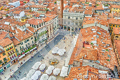 View over Piazza delle Erbe (Market's square), Verona Stock Photo
