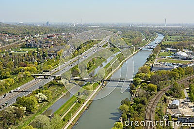 View over Rhein-Herne-Kanal in Oberhausen Stock Photo