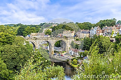 A view over the River Nidd and viaduct in the town of Knaresborough in Yorkshire, UK Stock Photo