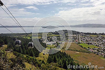 View over Rotorua and Cable car New Zealand Editorial Stock Photo
