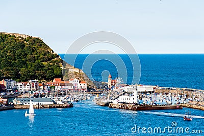 View over Scarborough South Bay harbor in North Yorskire, England Stock Photo