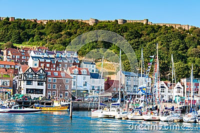 View over Scarborough South Bay harbor in North Yorskire, England Editorial Stock Photo