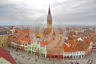 View over Sibiu city in Romania Stock Photo