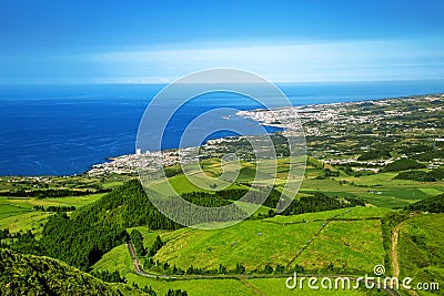 View over the south coast to the west, SÃ£o Miguel Island, Azores, AÃ§ores, Portugal, Europe Stock Photo