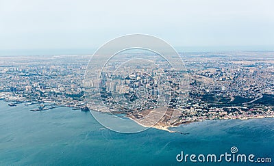 View over Sultan Burnu, Zygh, Akhmedly, Gunashli and Hazi Aslanov areas of Baku, Azerbaijan Stock Photo