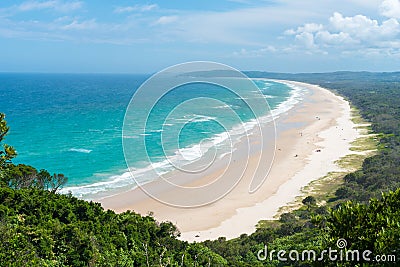 View over Tallow Beach with turquoise waters Stock Photo