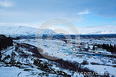 View over the Thingvellir National Park in Iceland Stock Photo