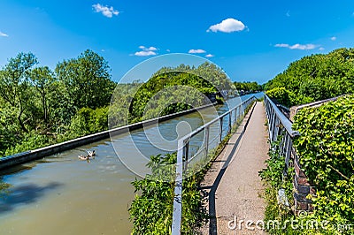 A view over the top of the Iron Trunk aqueduct for the Grand Union canal at Wolverton, UK Stock Photo