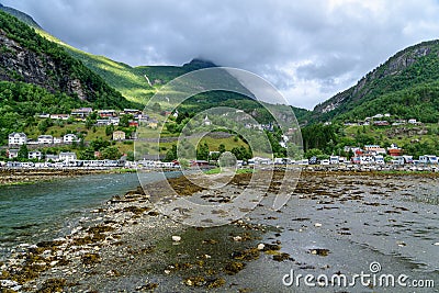 View over the town and camping site in Geiranger Stock Photo