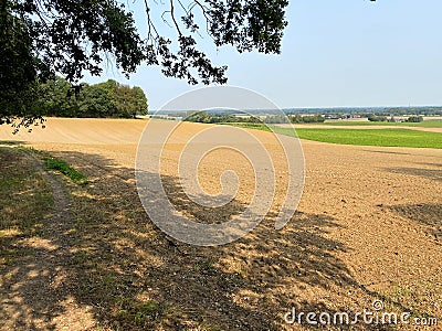 View over valley with agricultural fields - Viersen, Germany, suchtelner hohen Stock Photo