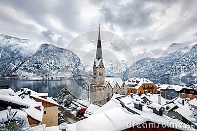 View over the village of Hallstatt in the Austrian Alps Stock Photo