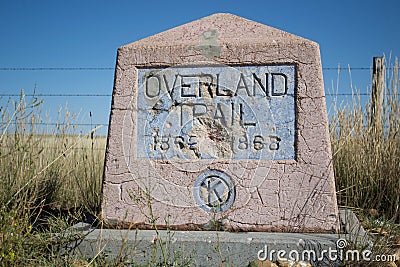 A view of the Overland trail with a historical Marker dated 1862-1868 Stock Photo