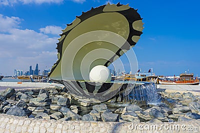 View of Oyster and Pearl Monument in Doha, Qatar Editorial Stock Photo