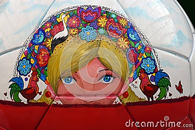 View of painted ball detail. Mexico fan zone during to FIFA world cup Russia 2018. Color photo. Editorial Stock Photo