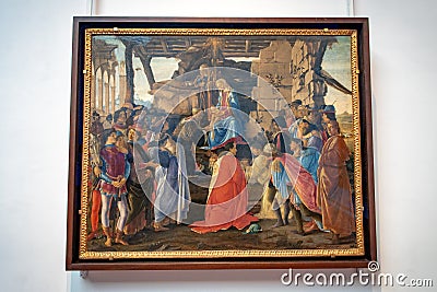 The Adoration of the Magi by Sandro Botticelli at Uffizi Gallery Editorial Stock Photo