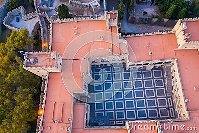 View of Palace of the Grand masters from the drone down, the area inside the castle Stock Photo