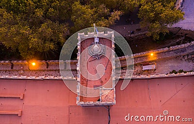 view of Palace of the Grand masters from the drone down, the area inside castle Stock Photo