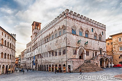 View of Palazzo dei Priori, historical building in Perugia, Ital Editorial Stock Photo