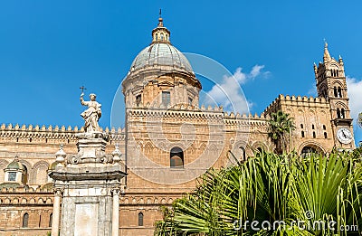 View of Palermo Cathedral with Santa Rosalia statue, Sicily Stock Photo