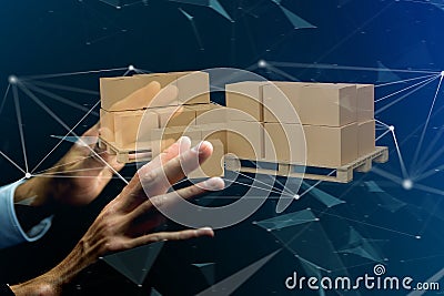 Pallet of carboxes with network connection system - 3d render Stock Photo