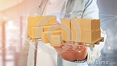 Pallet of carboxes with network connection system - 3d render Stock Photo