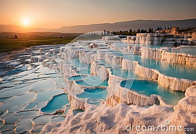 A view of Pamukkale in Turkey Stock Photo