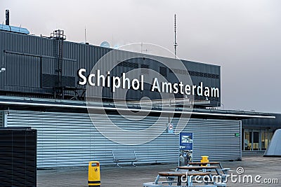 View from Panorama Terrace at main building of Amsterdam airport Schiphol Editorial Stock Photo