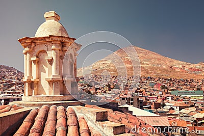 View panoramic of silver mines in Cerro Rico mountain from San Francisco church in Potosi, Bolivia Stock Photo