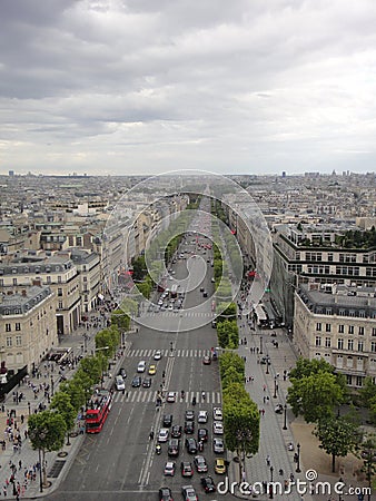 View on Paris from Arc de Triomphe. Avenue Champs elysees in front. Stock Photo