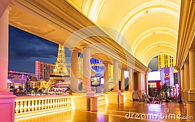 View of the Paris Effel Tower at dusk, The Strip, Las Vegas Boulevard, Las Vegas, Nevada, USA, North America Editorial Stock Photo