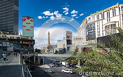 View of the Paris Effel Tower and Hollywood, The Strip, Las Vegas Boulevard, Las Vegas, Nevada, USA, North America Editorial Stock Photo