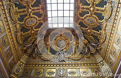 Great gallery ceilings, The Louvre, Paris, France Editorial Stock Photo