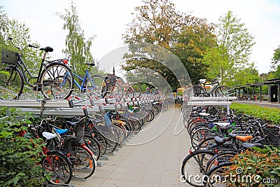 View of parking for bicycles in Uppsala, Sweden, Europe. Healthy lifestyle concept Editorial Stock Photo