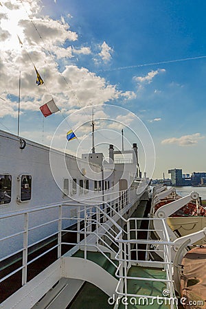 View of a part of a cruise ship with lifeboats Stock Photo