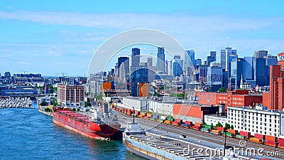 View of part of the port of Montreal and the city Editorial Stock Photo