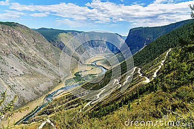Pass Katu-Yaryk and Valley of Chulyshman river. Altai Republic. Russia Stock Photo