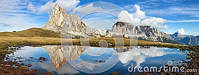 View from passo Giau, mountain lake, Dolomites mountains Stock Photo