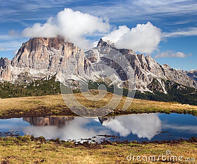 View from passo Giau, Tofana or Le Tofane Gruppe Stock Photo