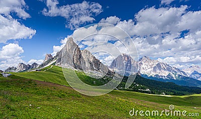 View from Passo Giau on Tofanes, Dolomites, Italy Stock Photo