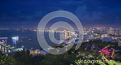 View of pattaya city beach at Pratumnak Viewpoint at night, Pattaya,Thailand Editorial Stock Photo