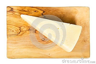 View of Pecorino Romano cheese on board isolated Stock Photo