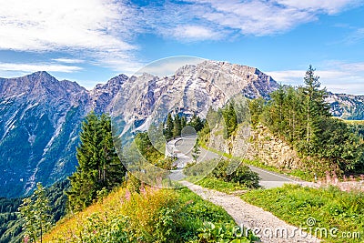 View at the Peek Hoher Goll 2522m from Rossfeld Panorama Road in Germany Stock Photo