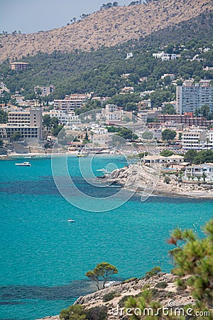 View of Peguera and Cala Fornells from the side of Santa Ponsa Editorial Stock Photo