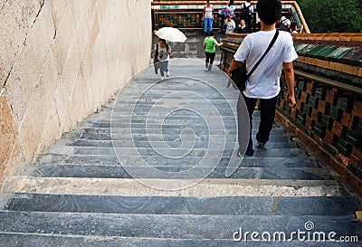 A view of people coming up and down the ancient Chinese stairs Editorial Stock Photo