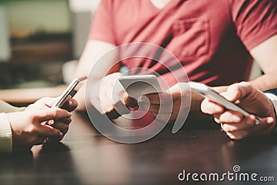 People hands using mobile phones Stock Photo