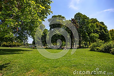 Bois de Vincennes lawns on sunny day Stock Photo