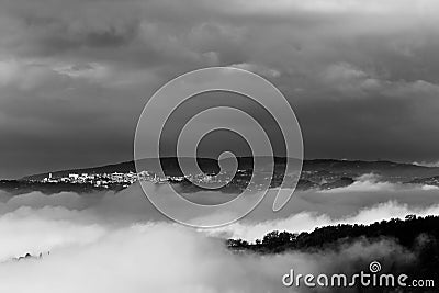 A view of Perugia city Umbria, Italy above a sea of fog Stock Photo