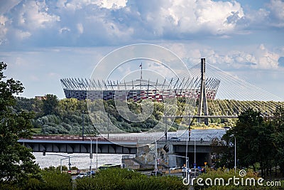 View of the PGE Polish National Stadium in Warsaw on a warm summer day Editorial Stock Photo